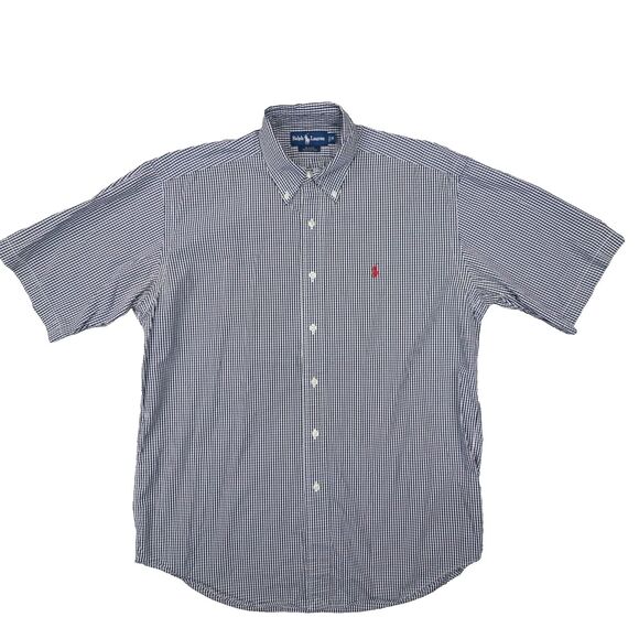 Ralph Lauren‎ Vintage Blake Navy Blue White Check Button Up size Medium - Picture 1 of 7
